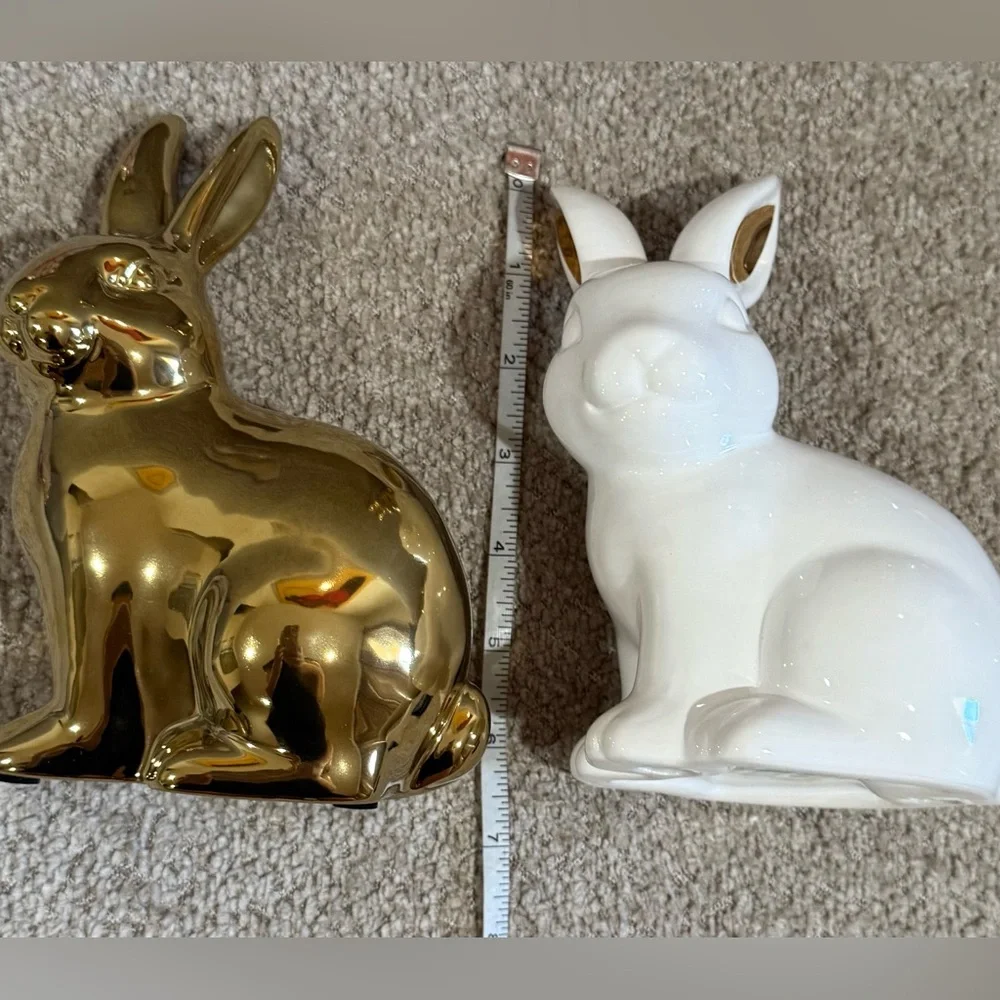 Easter Bunny Figurines Gold and White and Decorations Set
